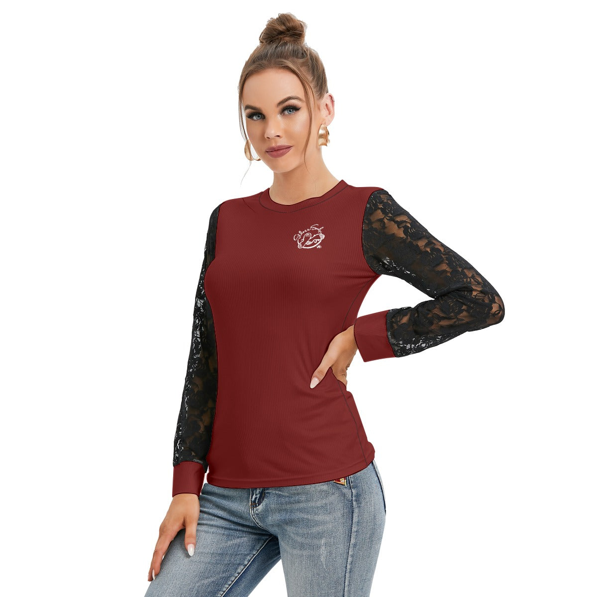 All-Over Print Women's T-shirt And Sleeve With Black Lace