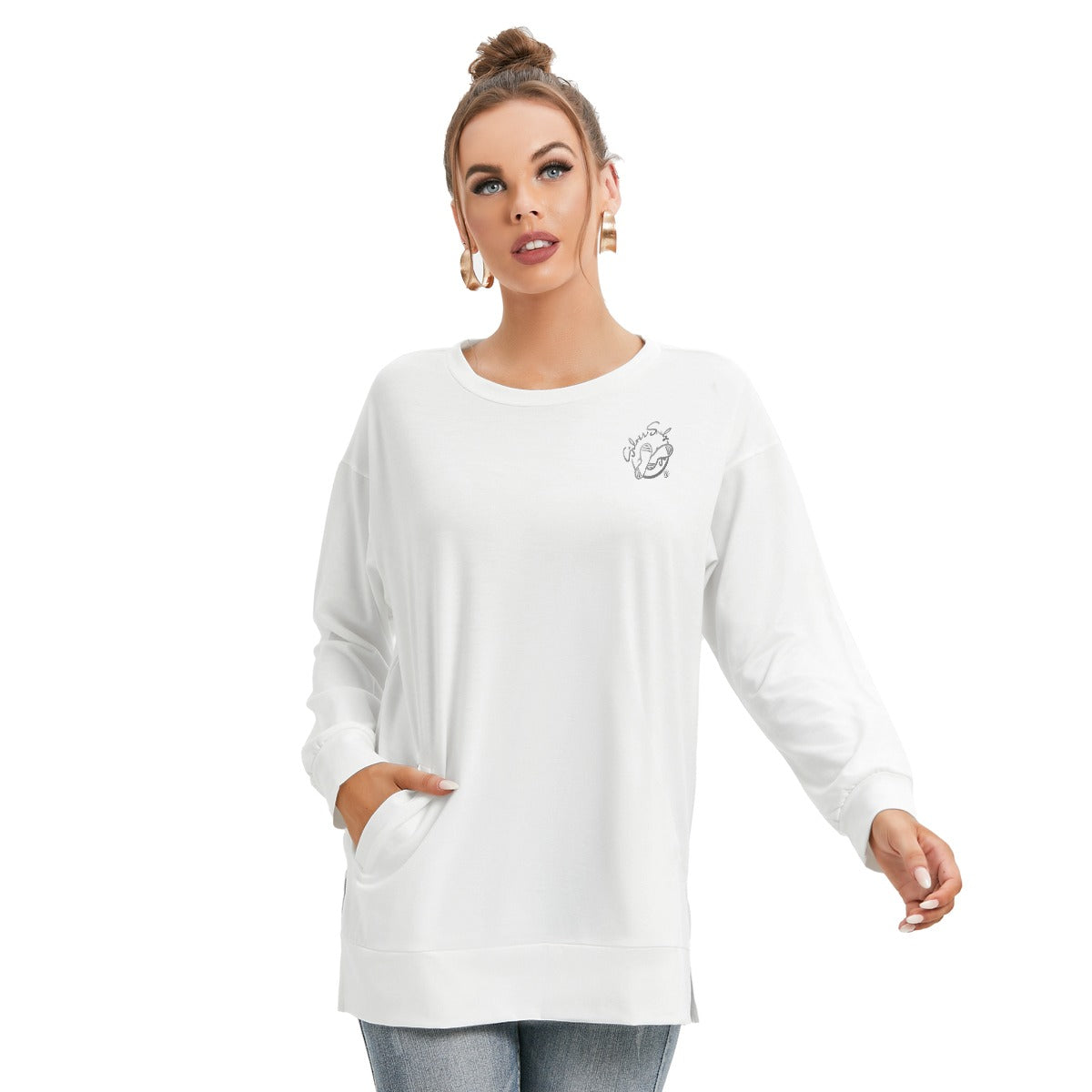 All-Over Print Women's Side Split O-neck Sweatshirt