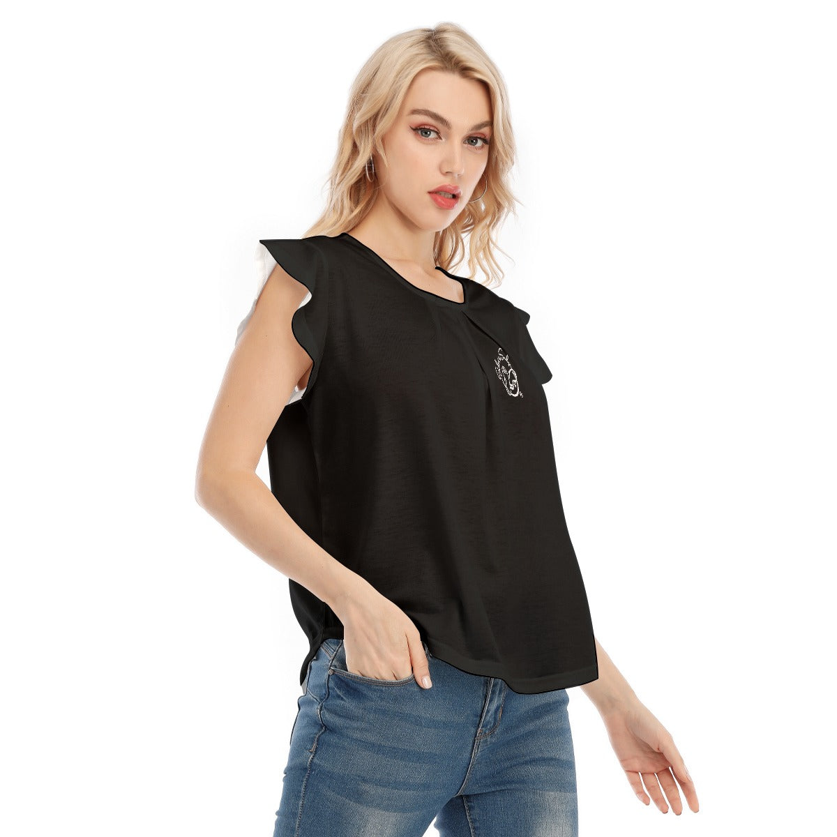 All-Over Print Women's O-neck T-shirt With Ruffle Sleeves