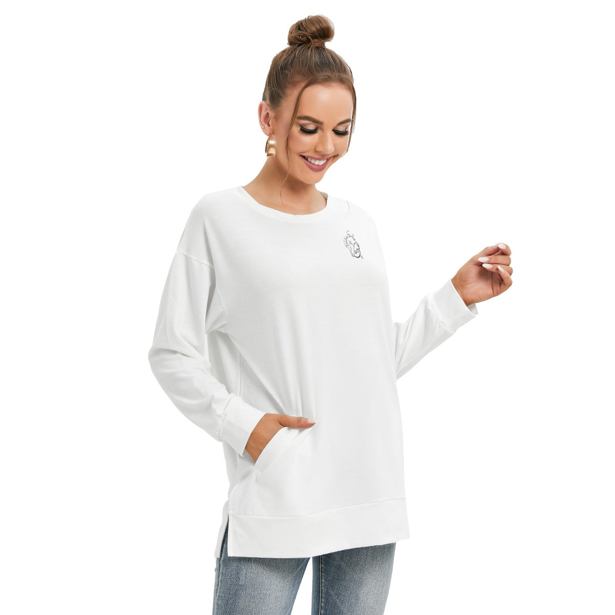 All-Over Print Women's Side Split O-neck Sweatshirt