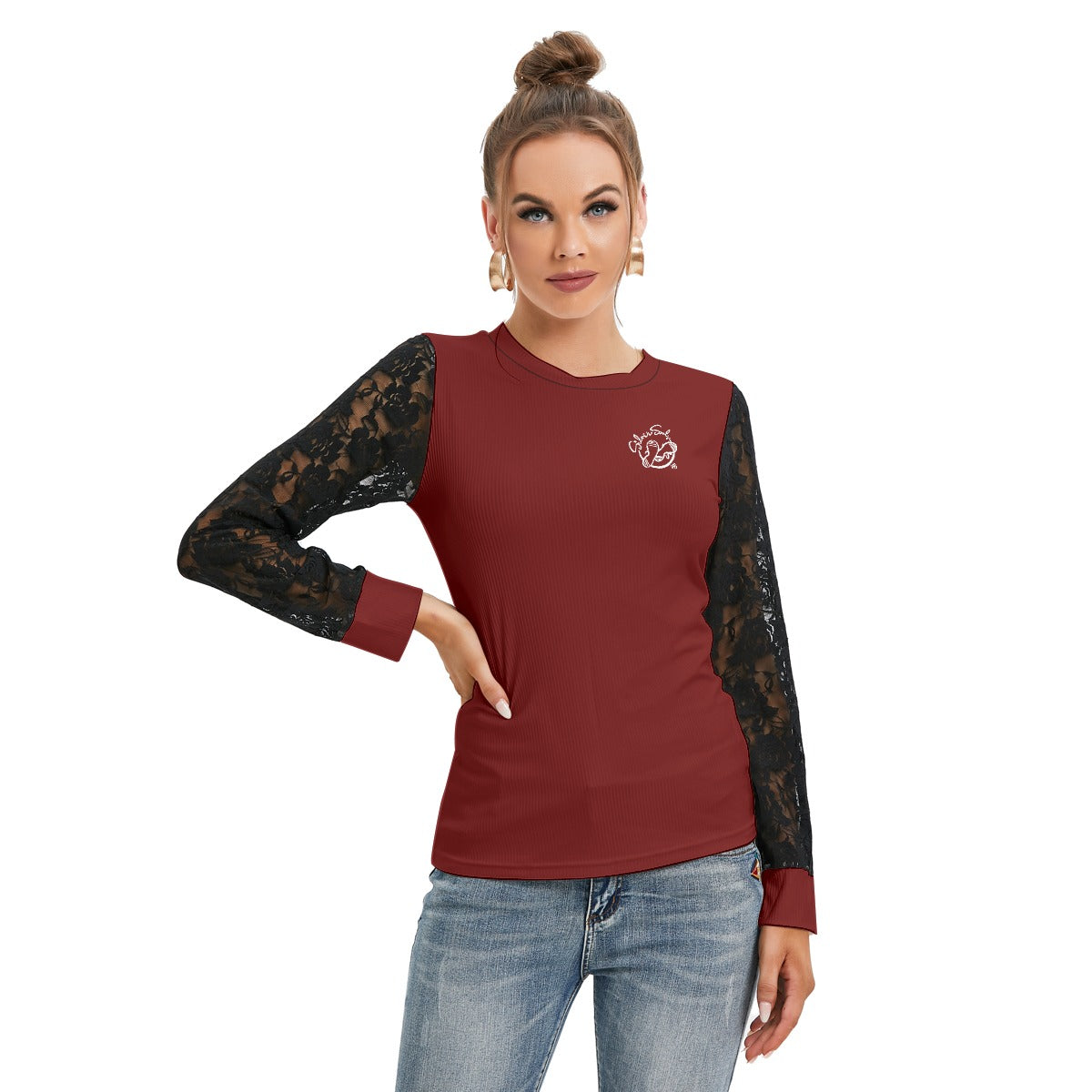 All-Over Print Women's T-shirt And Sleeve With Black Lace