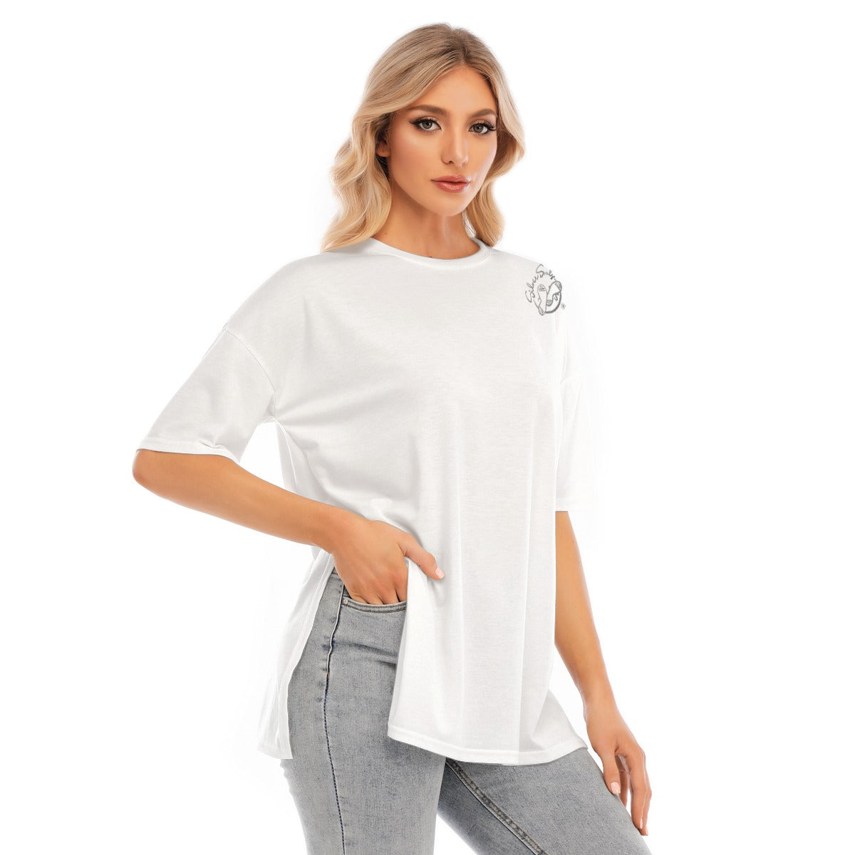 All-Over Print Women's Short Sleeves T-shirt With Hem Split