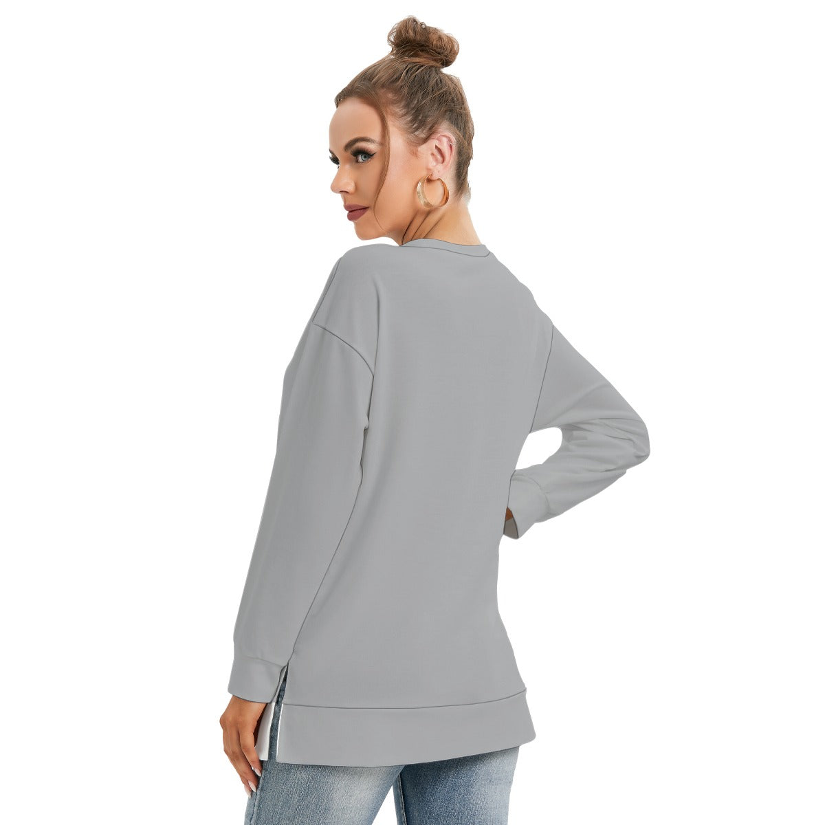 All-Over Print Women's Side Split O-neck Sweatshirt