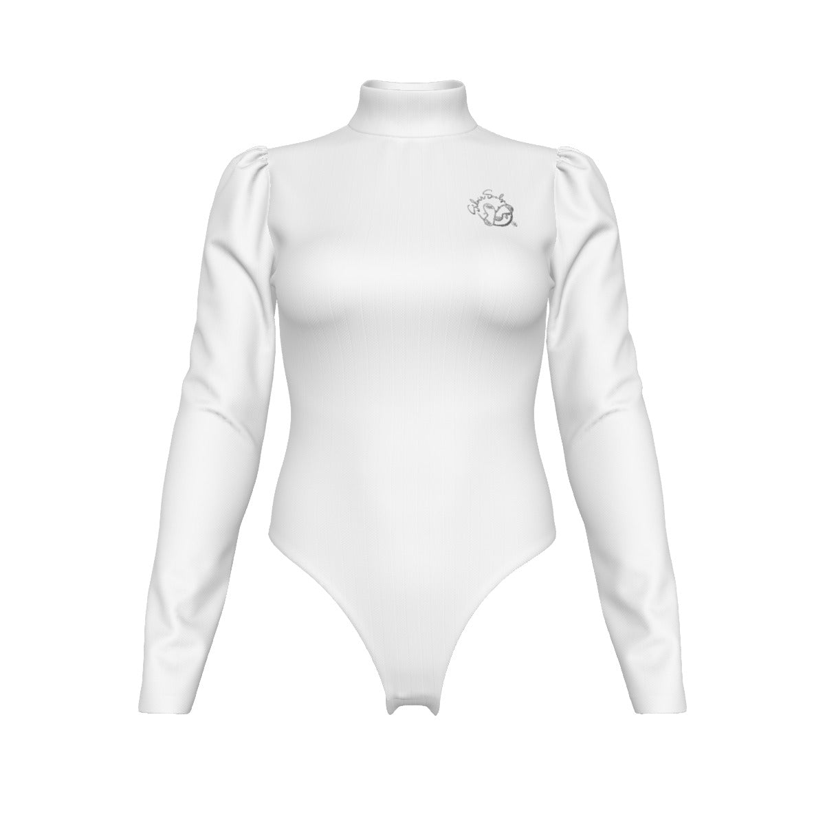 All-Over Women's Turtleneck Bodysuit With Puff Sleeve