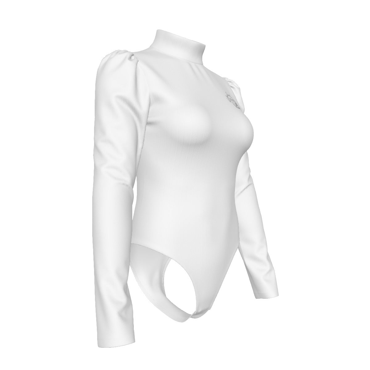 All-Over Women's Turtleneck Bodysuit With Puff Sleeve