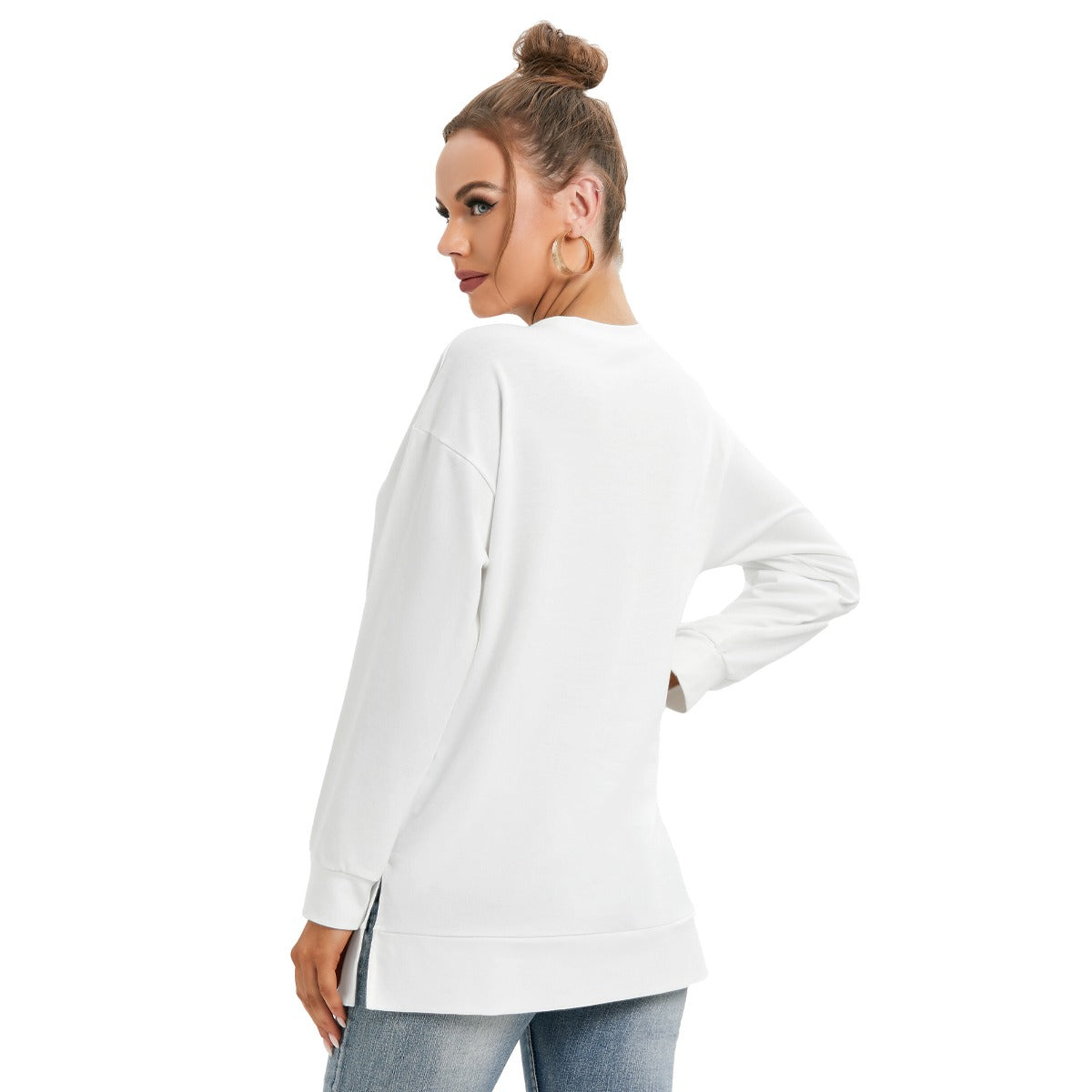 All-Over Print Women's Side Split O-neck Sweatshirt