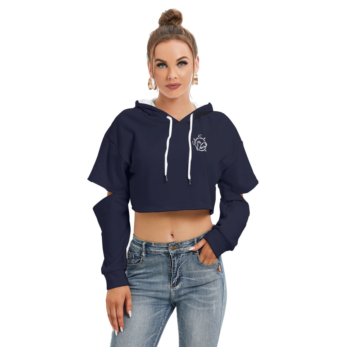 All-Over Print Women's Heavy Fleece Hoodie With Hollow Out Sleeve