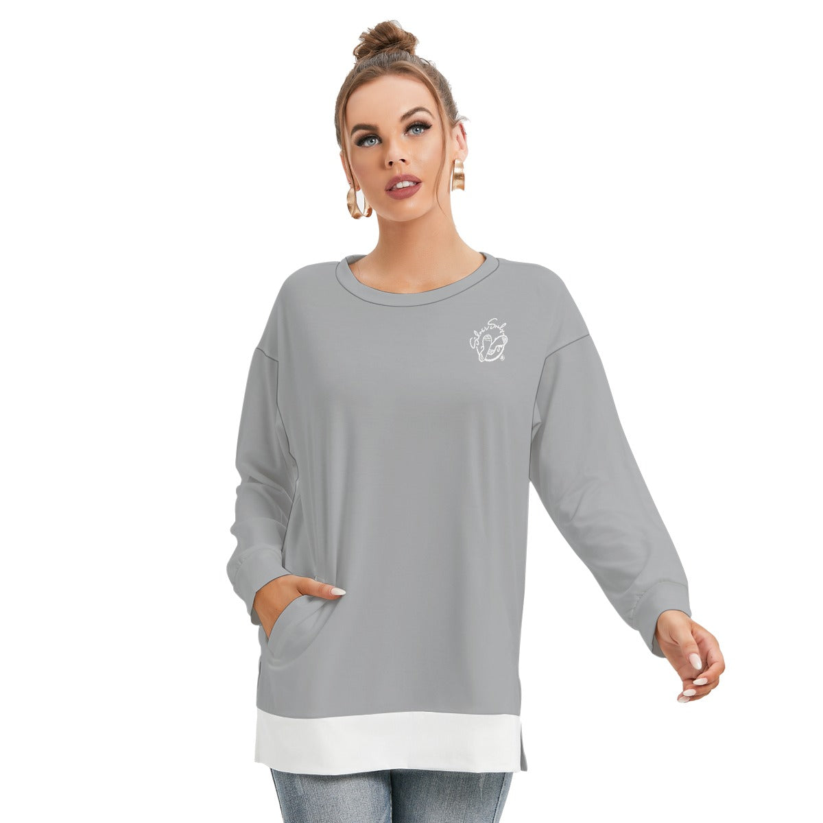 All-Over Print Women's Side Split O-neck Sweatshirt