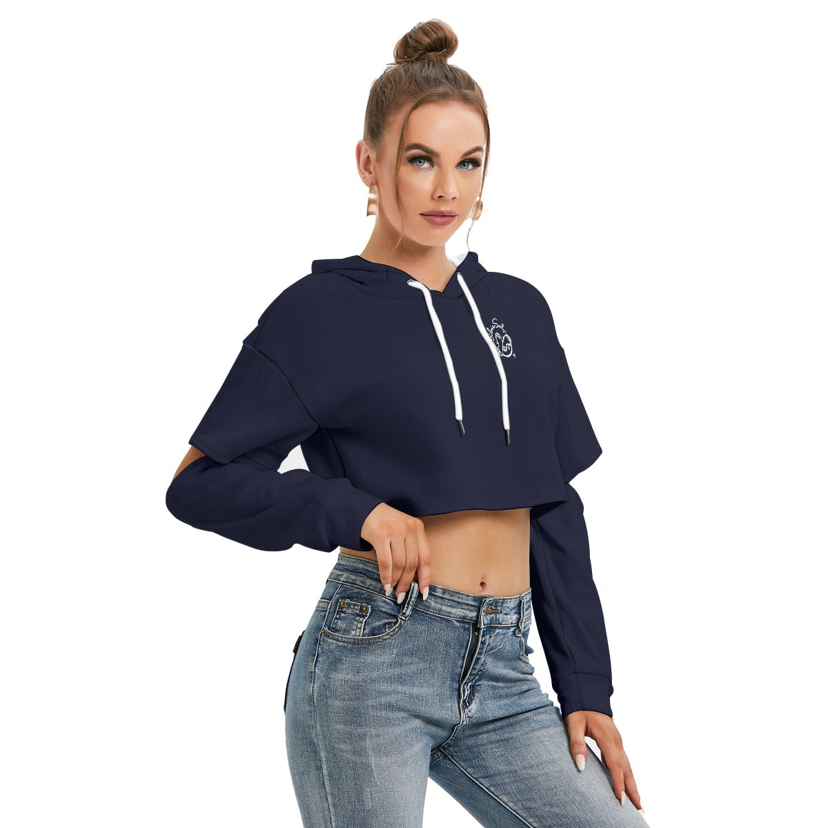 All-Over Print Women's Heavy Fleece Hoodie With Hollow Out Sleeve