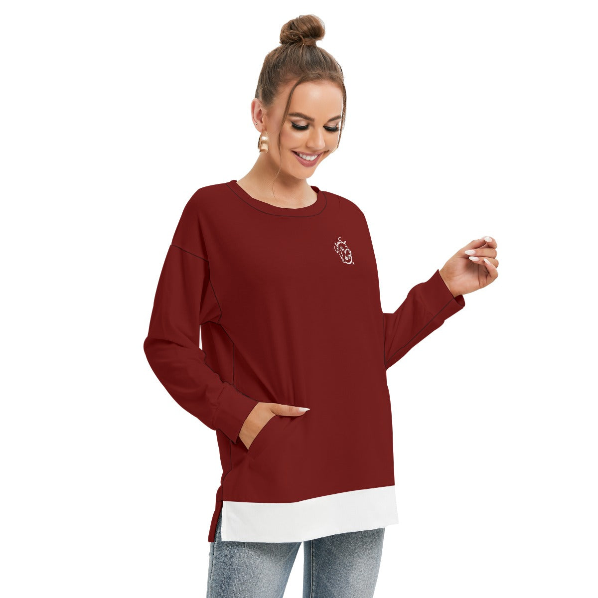 All-Over Print Women's Side Split O-neck Sweatshirt