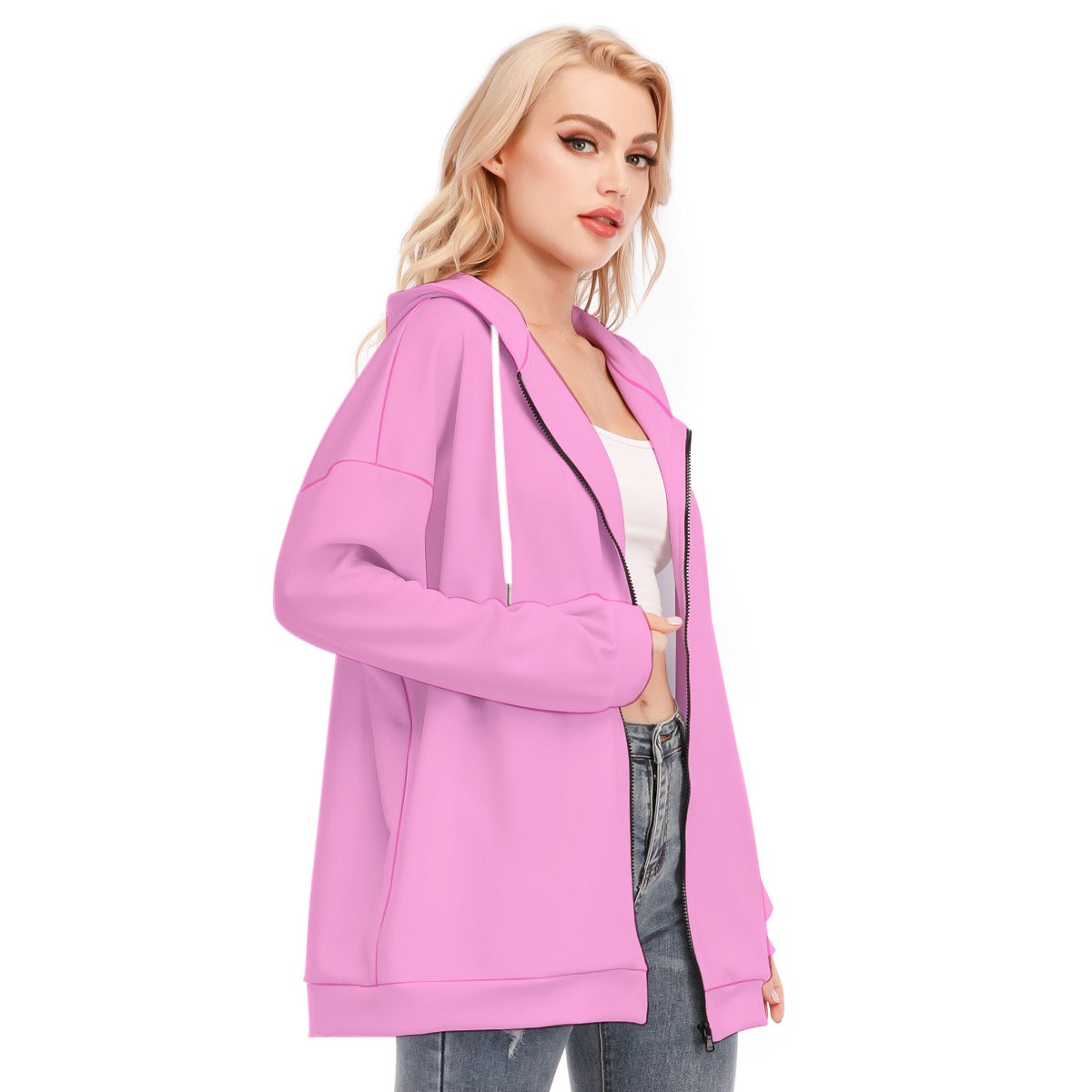 All-Over Print Women's Long Hoodie With Zipper Closure