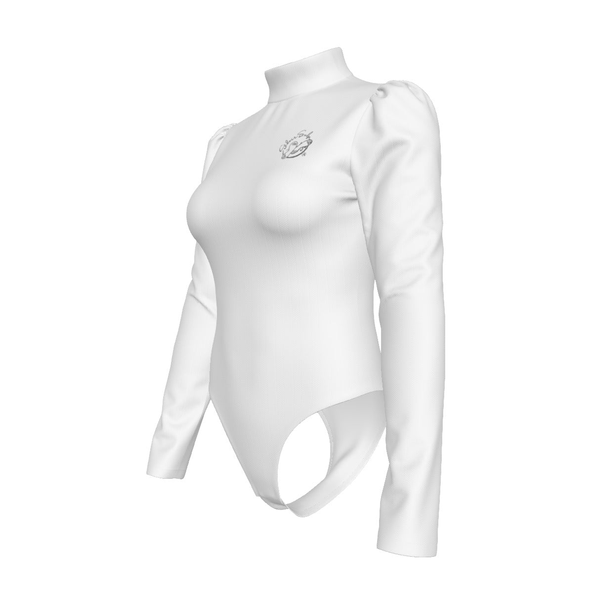 All-Over Women's Turtleneck Bodysuit With Puff Sleeve