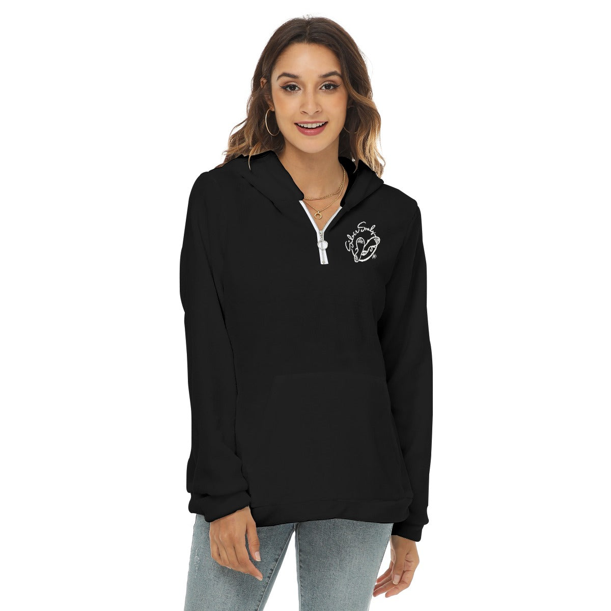 All-Over Print Women's Borg Fleece Hoodie With Half Zip