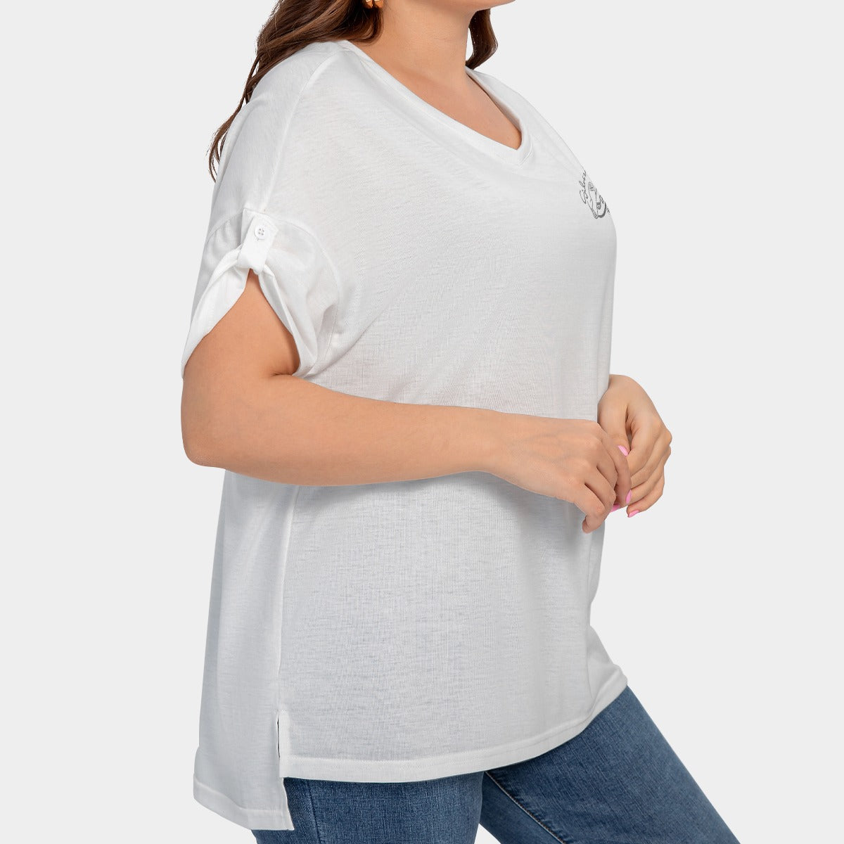 All-Over Print Women's Drop-shoulder Short Sleeve T-shirt With Sleeve Loops(Plus Size)