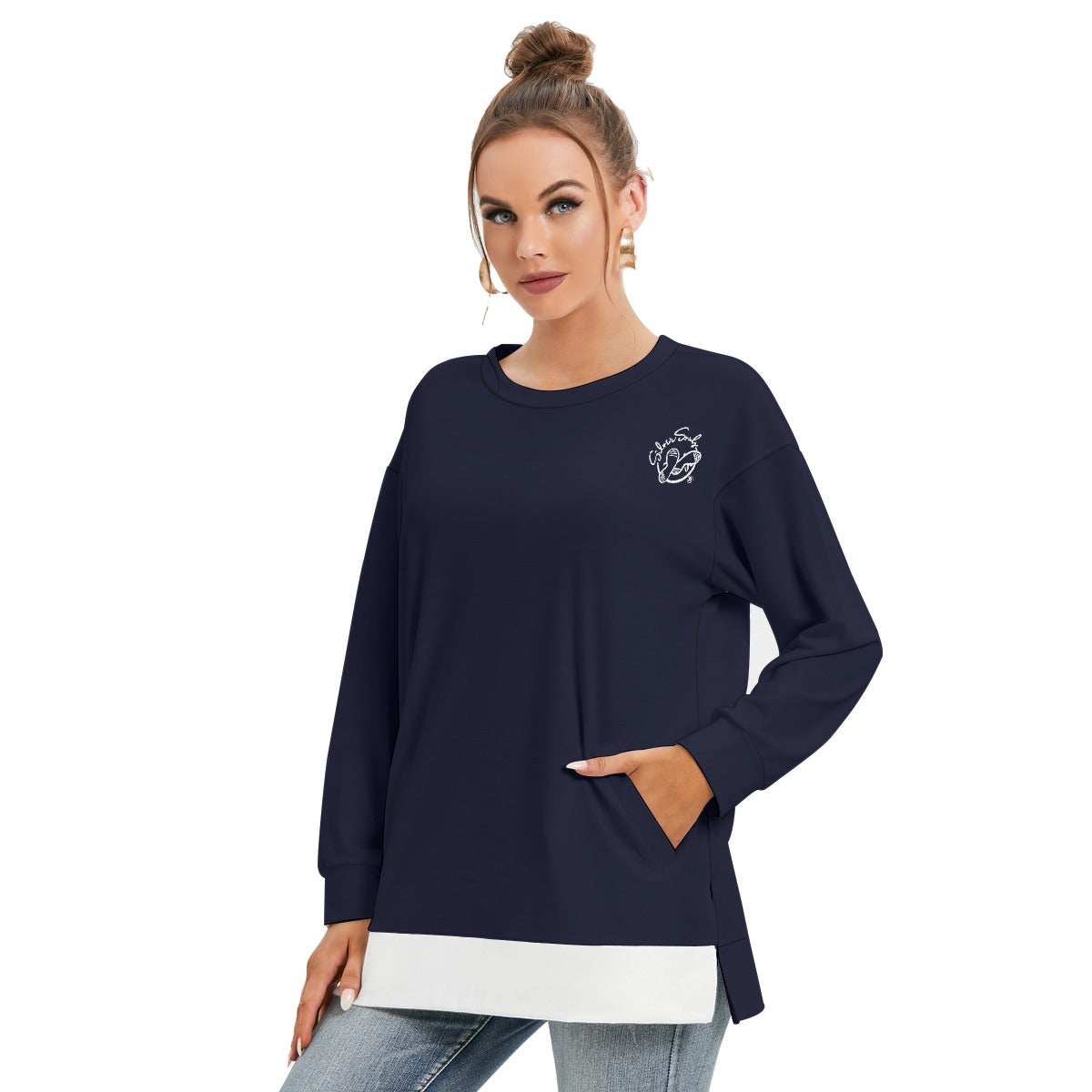 All-Over Print Women's Side Split O-neck Sweatshirt