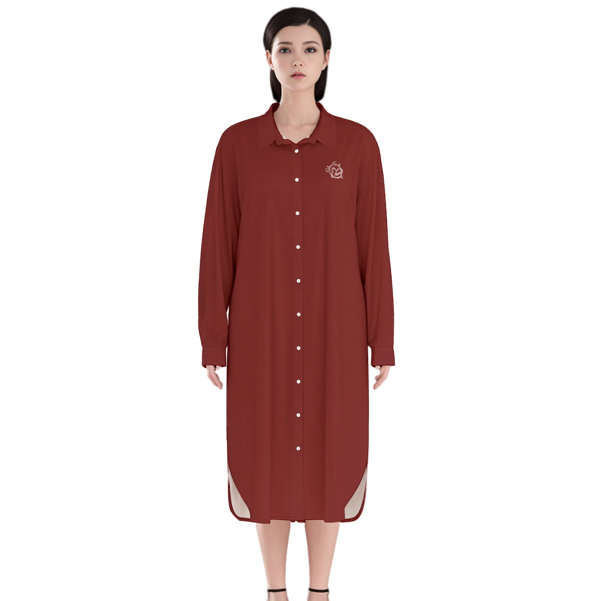 All-Over Print Women's Long Shirt Dress | Rayon