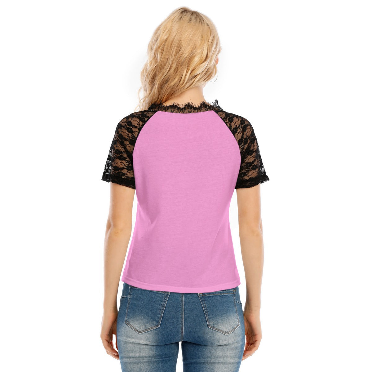 All-Over Print Women's V-neck T-shirt With Lace