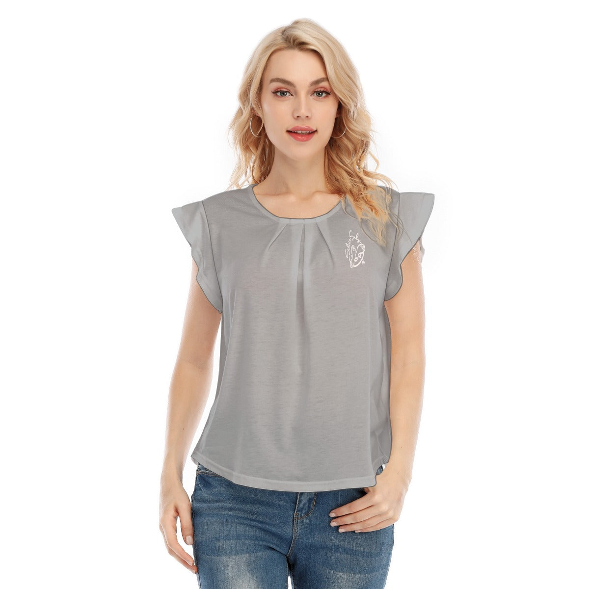 All-Over Print Women's O-neck T-shirt With Ruffle Sleeves