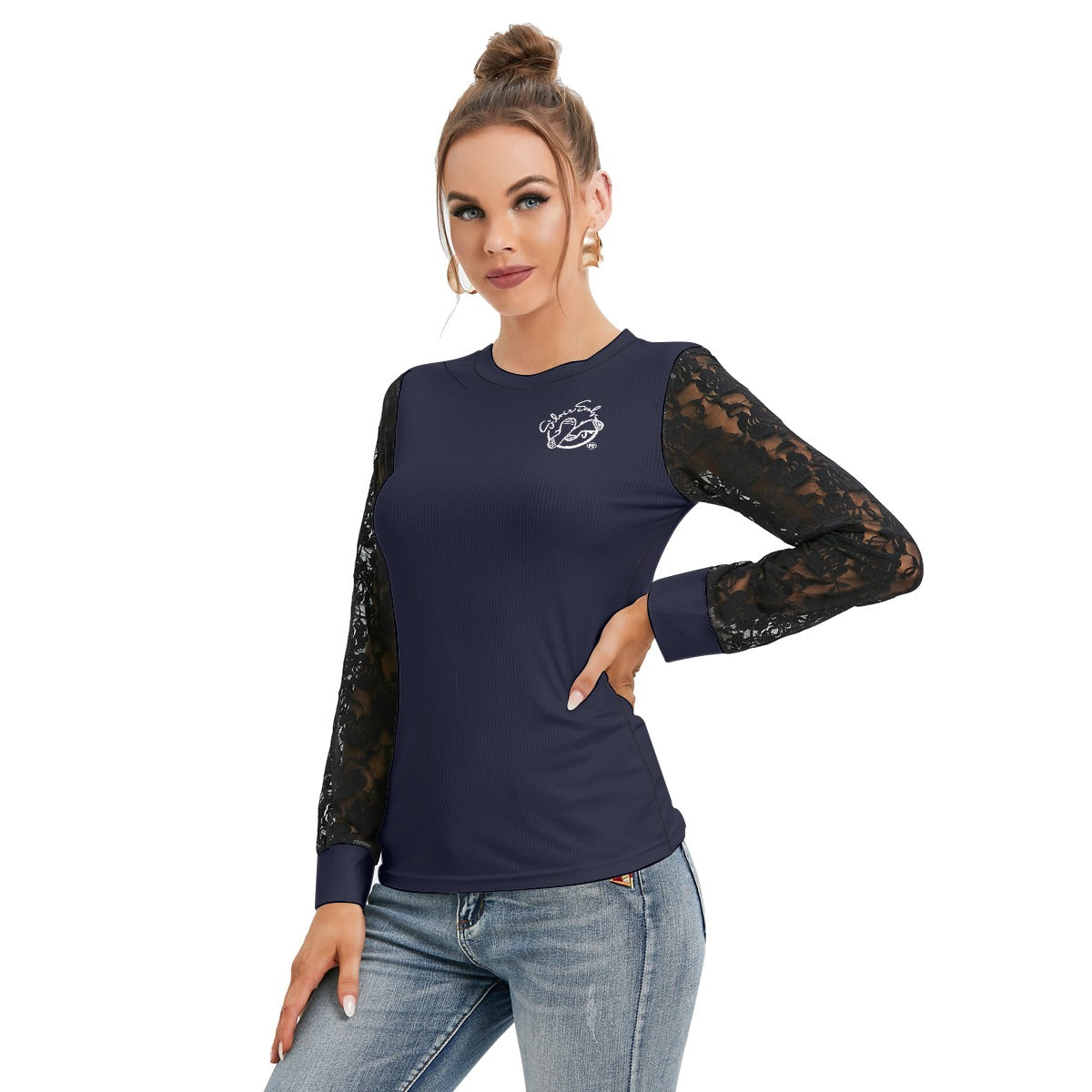 All-Over Print Women's T-shirt And Sleeve With Black Lace