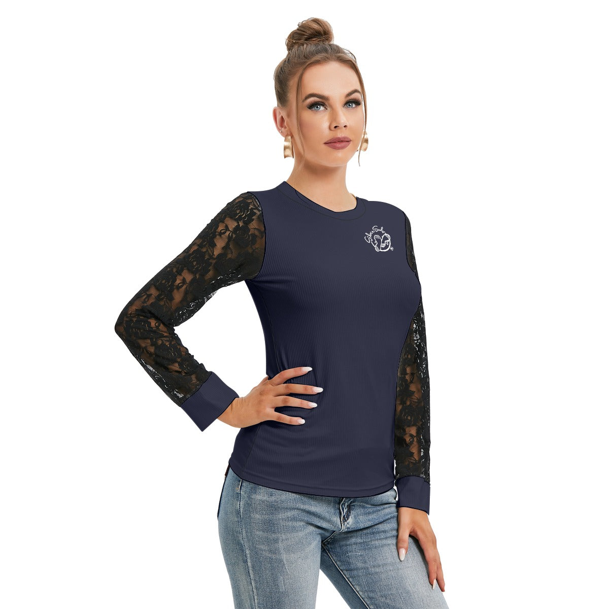 All-Over Print Women's T-shirt And Sleeve With Black Lace