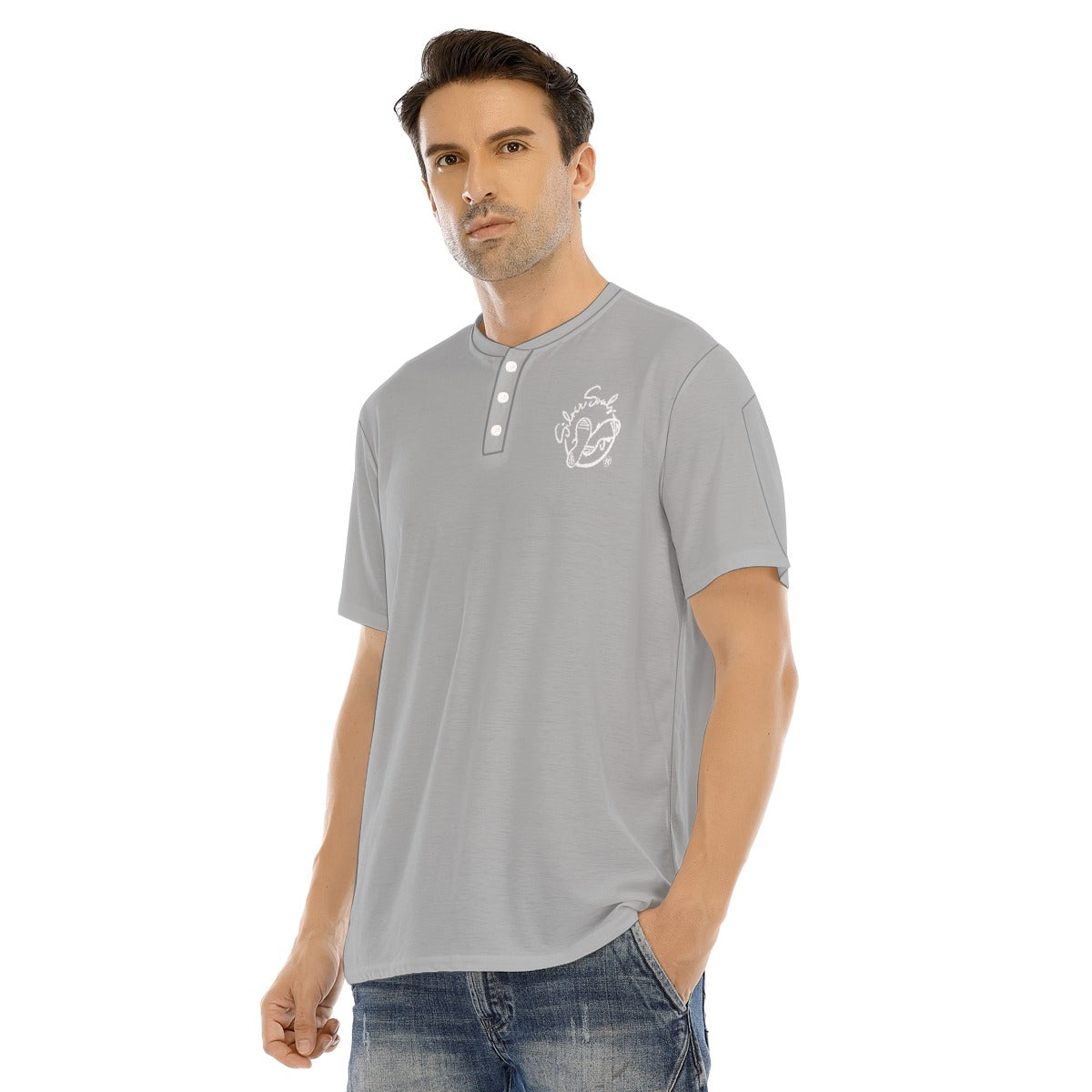 All-Over Print Men's Short Sleeve T-shirt With Button Closure