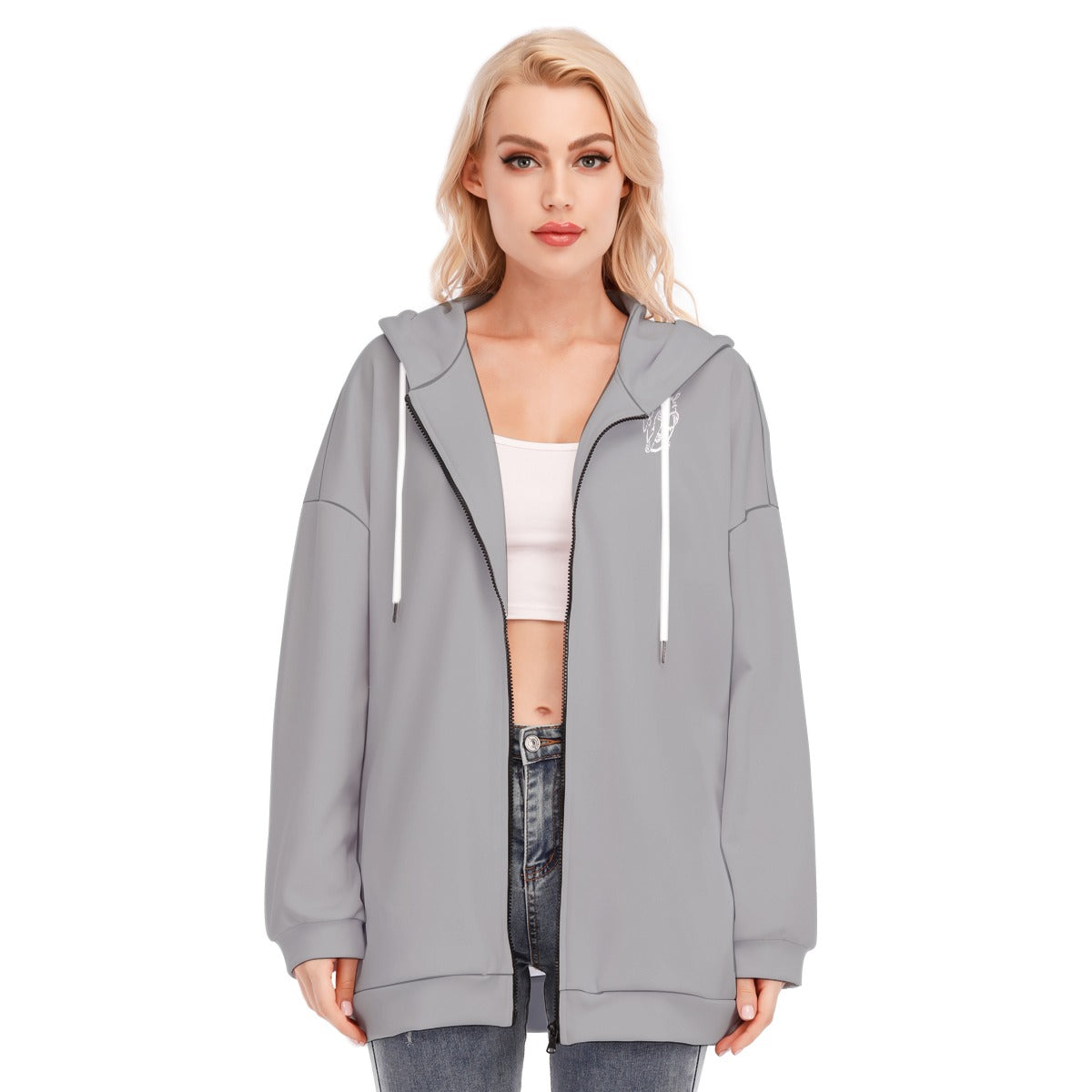 All-Over Print Women's Long Hoodie With Zipper Closure