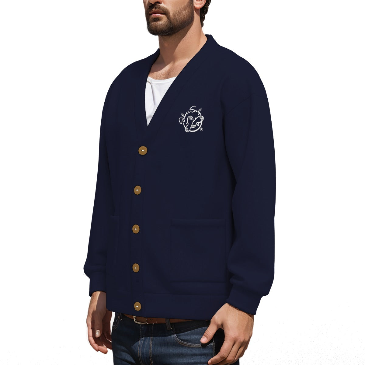 All-Over Print Unisex V-neck Knitted Fleece Cardigan With Button Closure