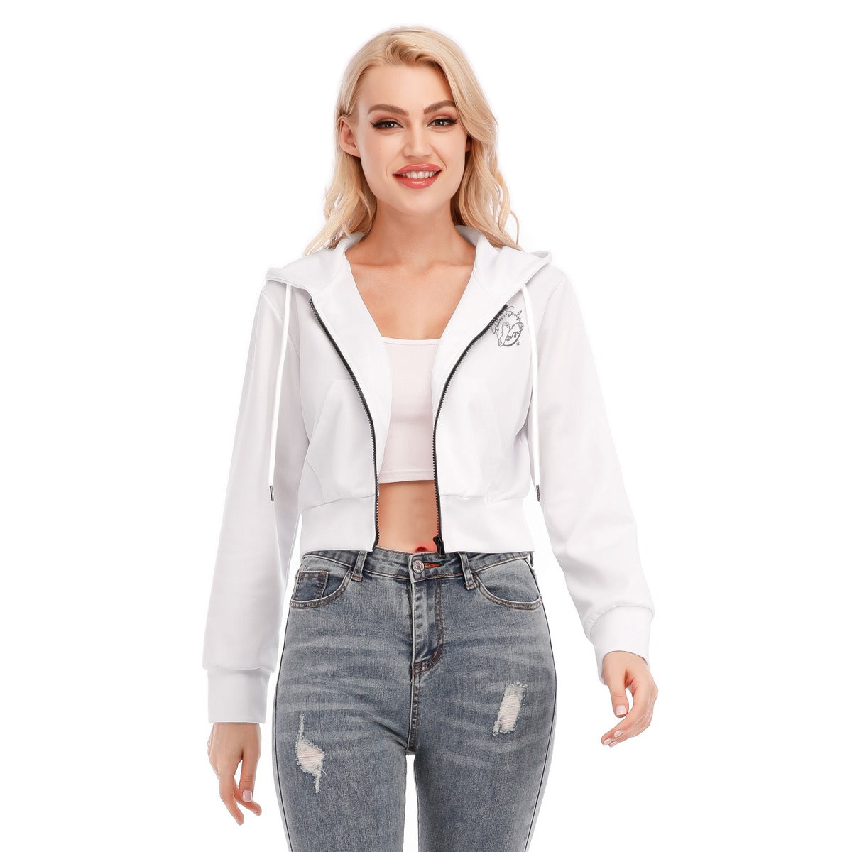 All-Over Print Women's Crop Top Hoodie With Zipper Closure