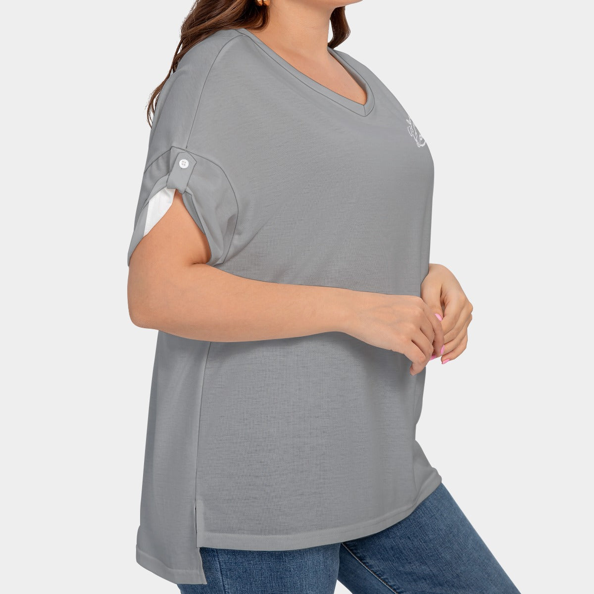 All-Over Print Women's Drop-shoulder Short Sleeve T-shirt With Sleeve Loops(Plus Size)