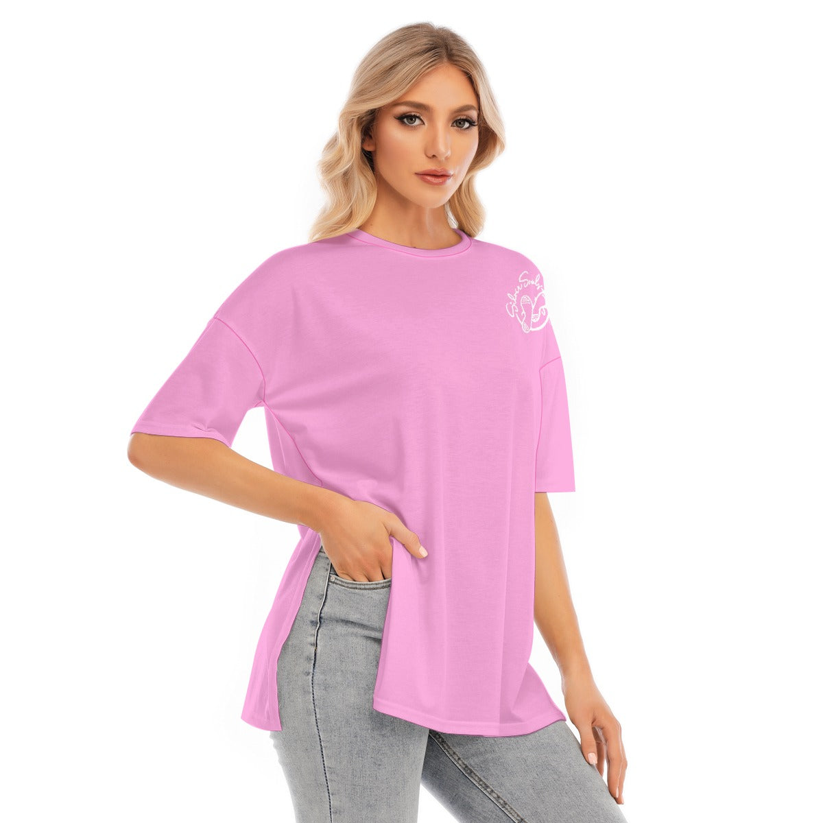 All-Over Print Women's Short Sleeves T-shirt With Hem Split