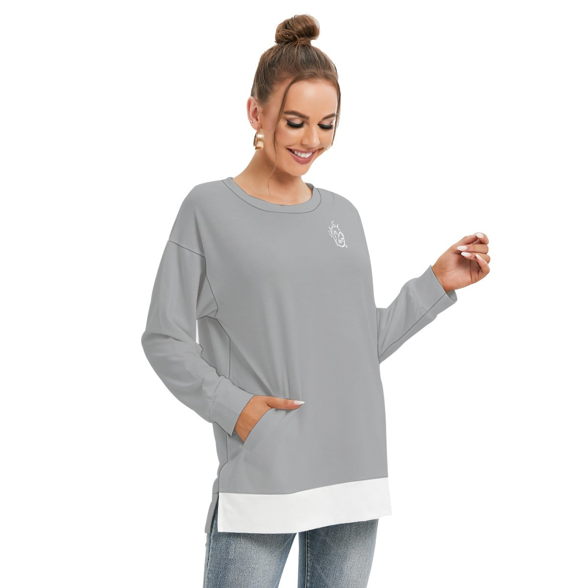 All-Over Print Women's Side Split O-neck Sweatshirt