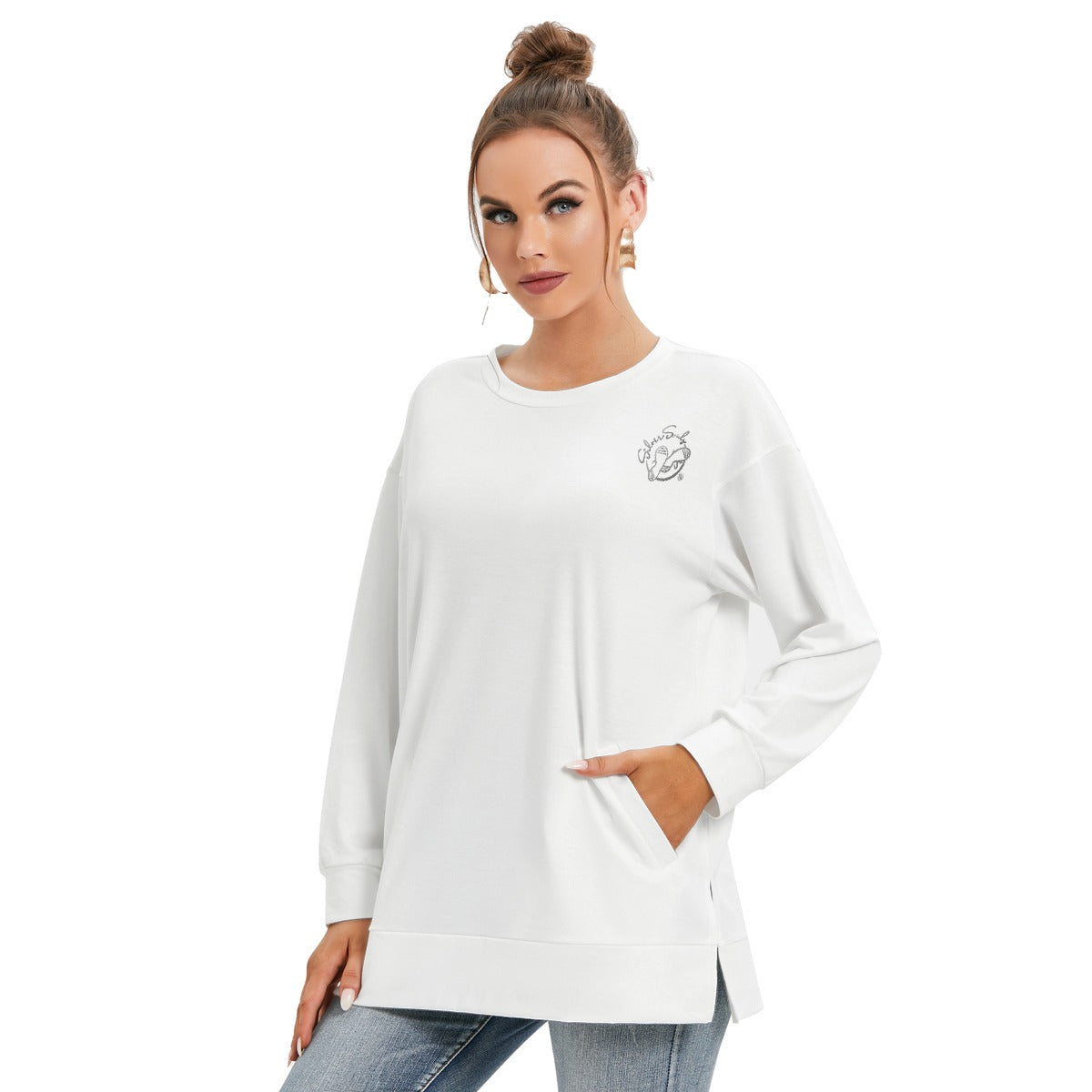 All-Over Print Women's Side Split O-neck Sweatshirt