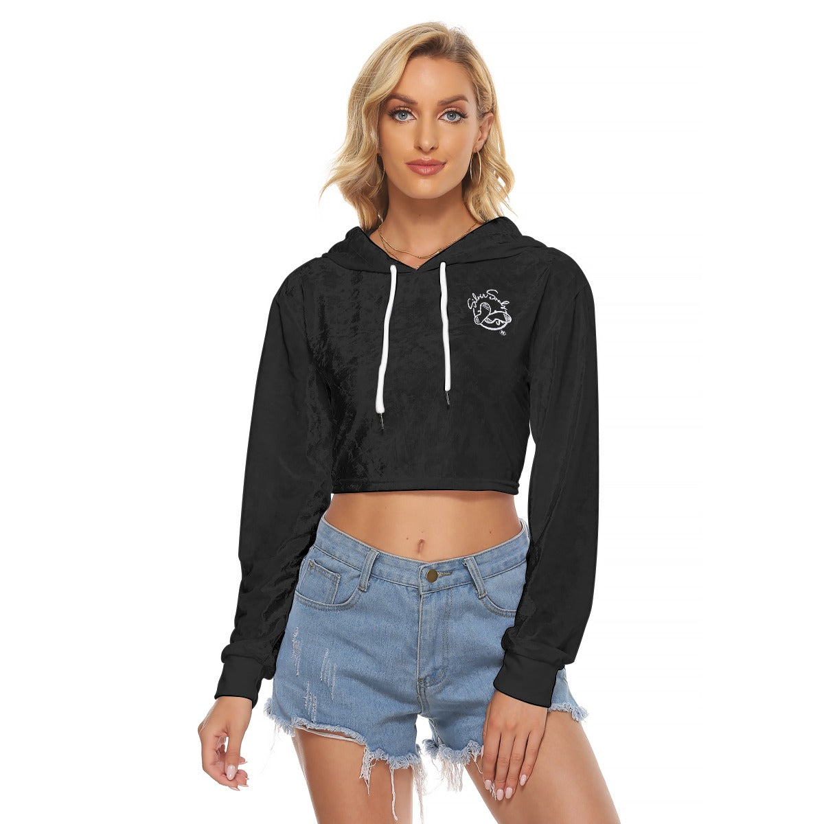 All-Over Print Women's Crop Top Hoodie|Velvet