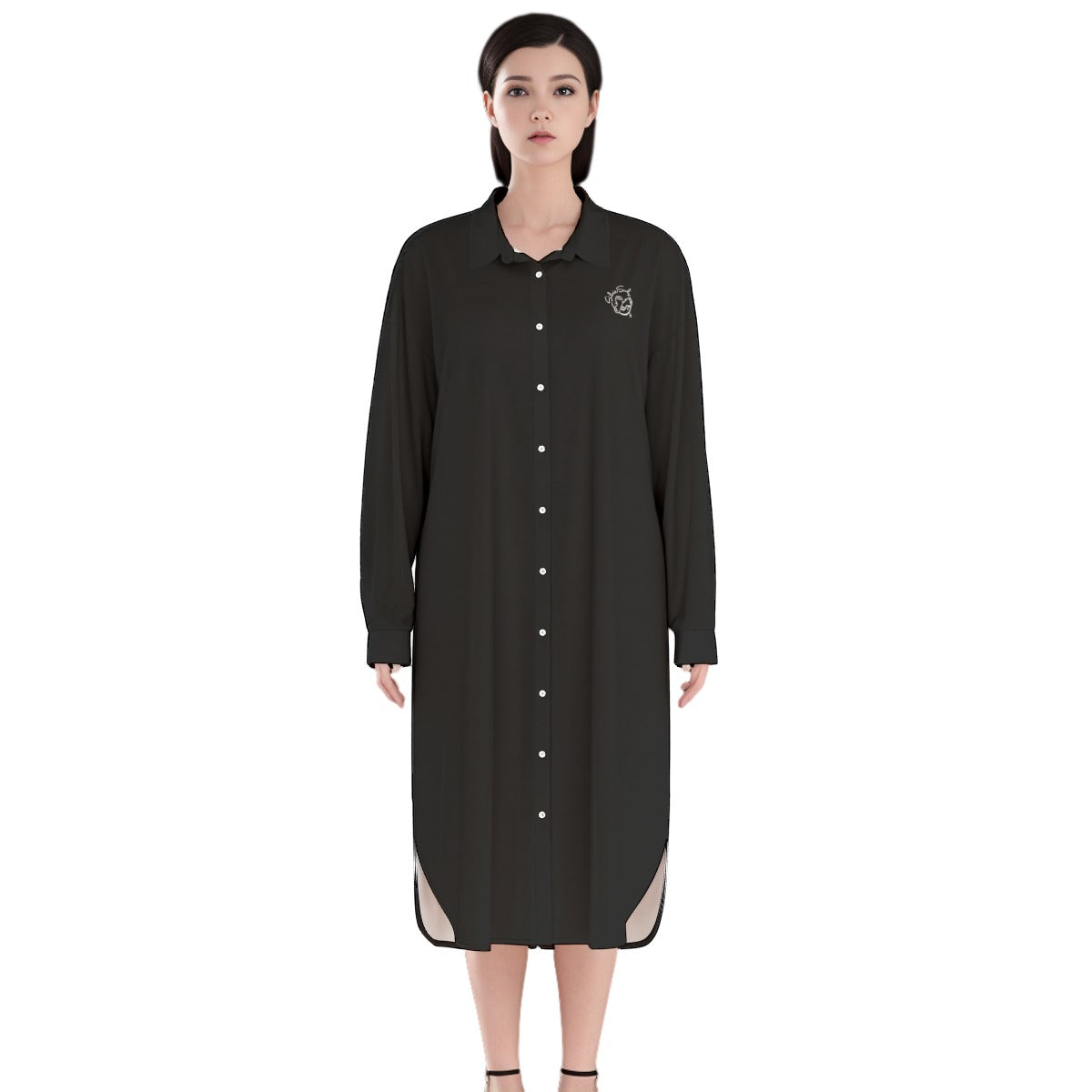 All-Over Print Women's Long Shirt Dress | Rayon