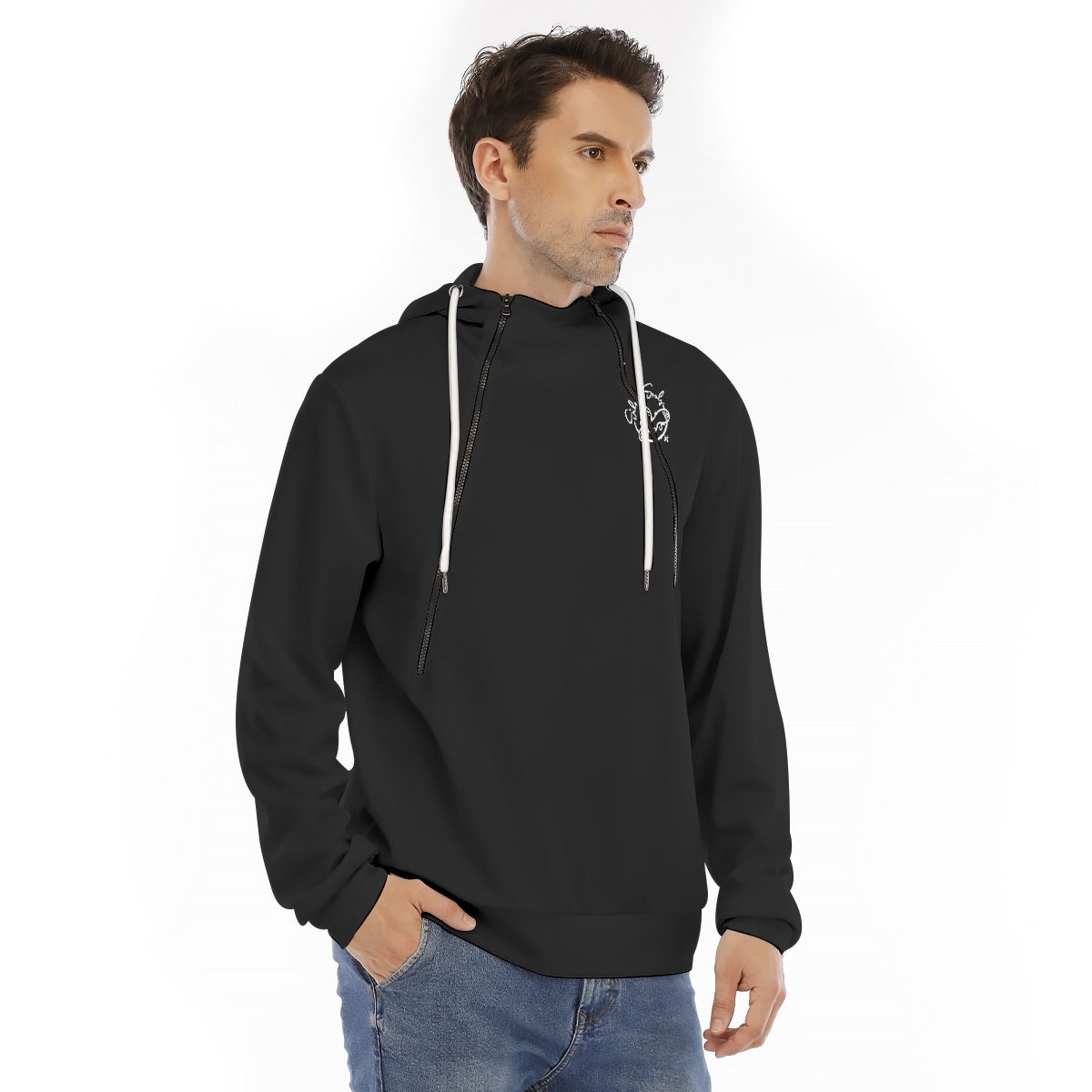 All-Over Print Men's Hoodie With Placket Double Zipper