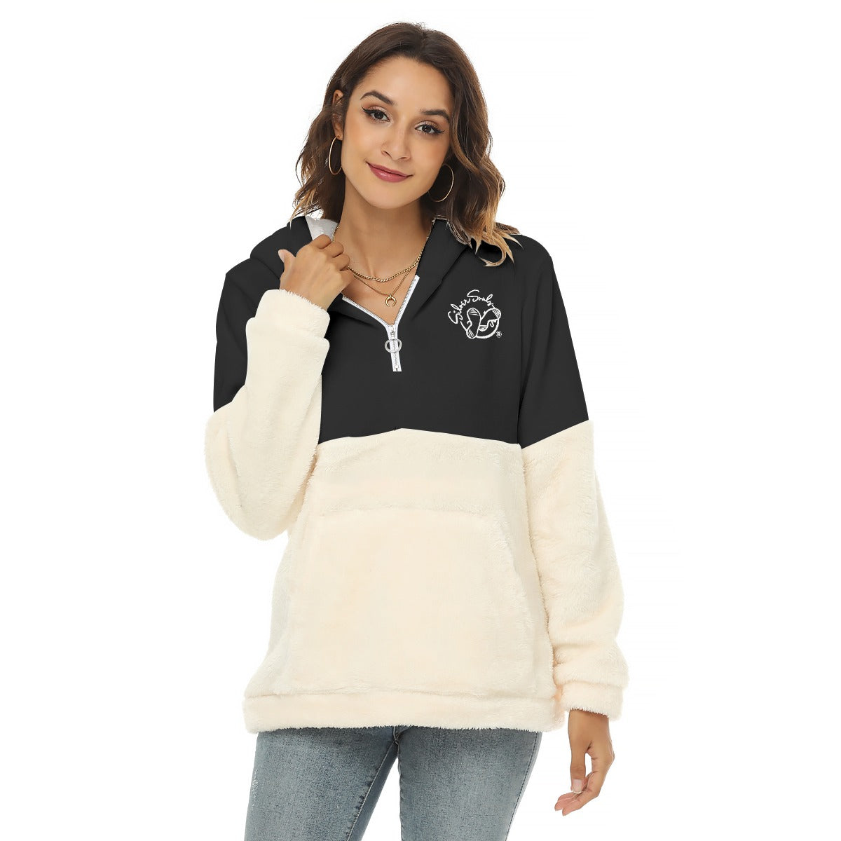 Women's Borg Fleece Hoodie With Half Zip