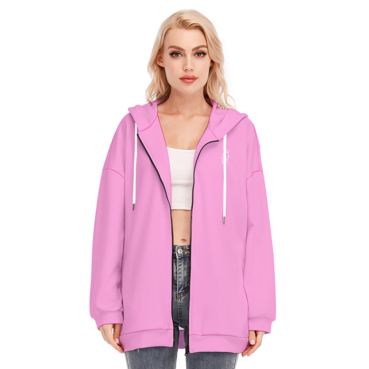 All-Over Print Women's Long Hoodie With Zipper Closure