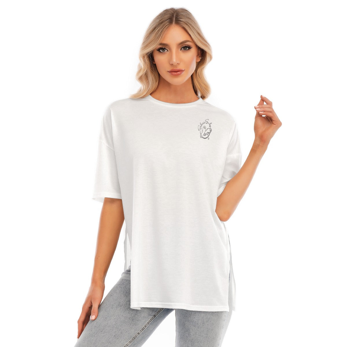 All-Over Print Women's Short Sleeves T-shirt With Hem Split