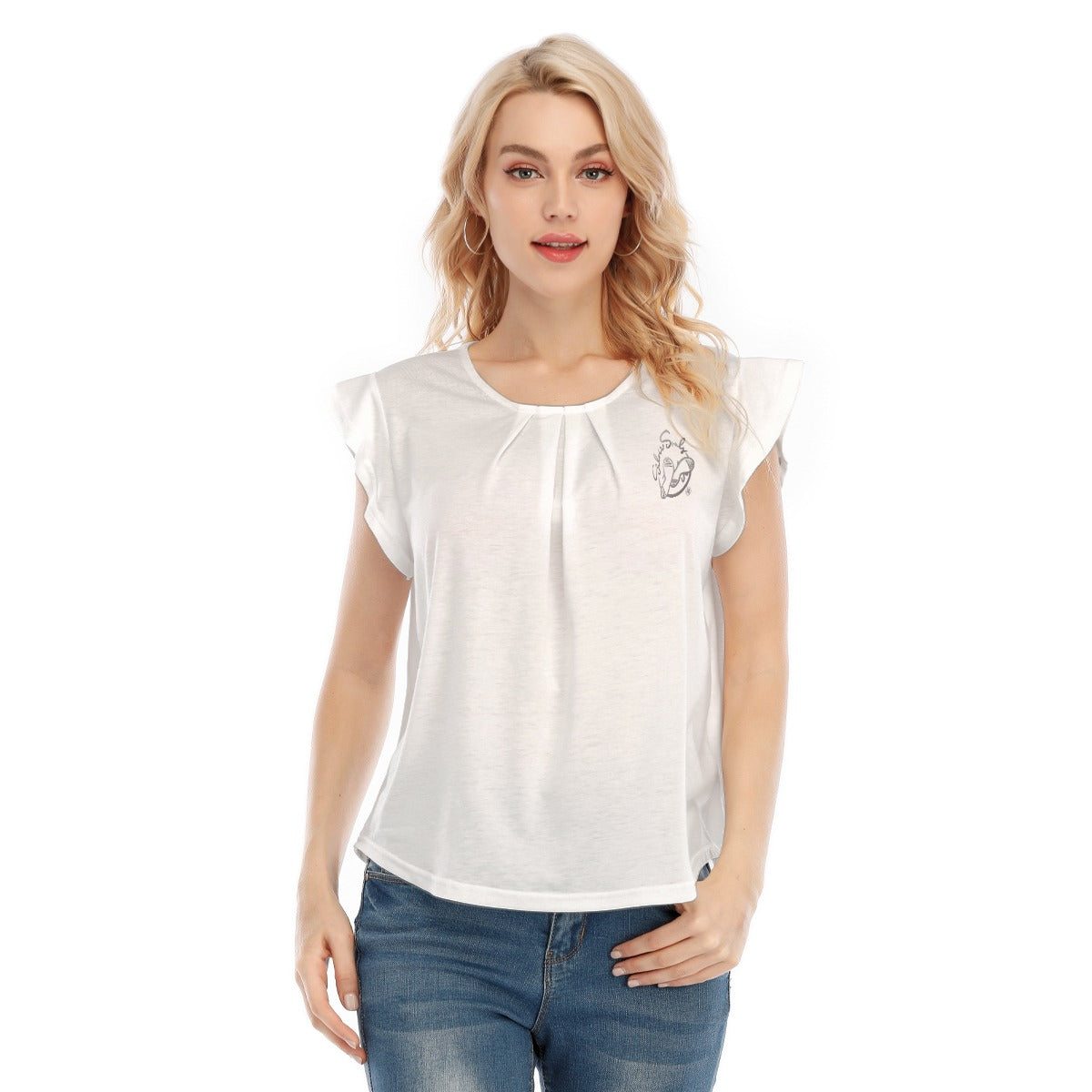 All-Over Print Women's O-neck T-shirt With Ruffle Sleeves