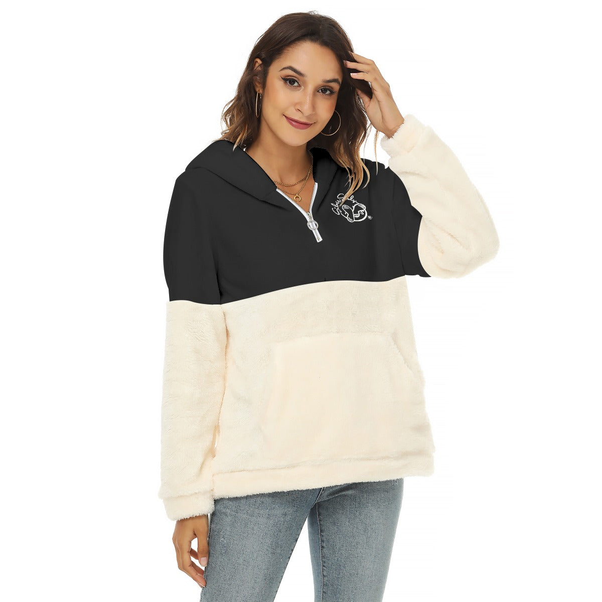 Women's Borg Fleece Hoodie With Half Zip