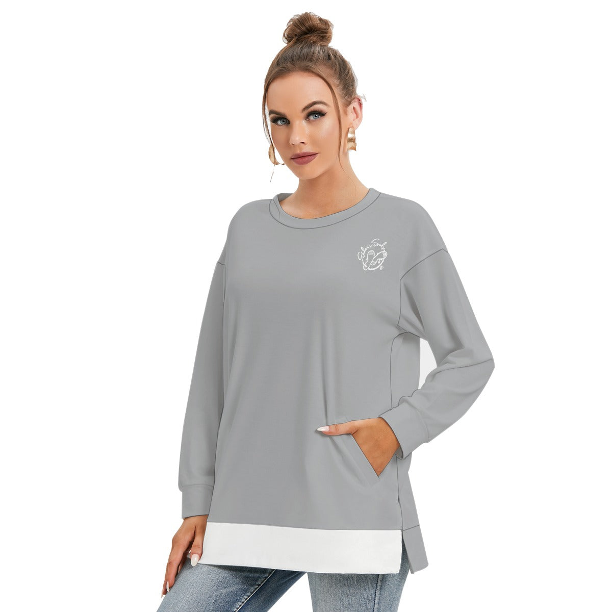 All-Over Print Women's Side Split O-neck Sweatshirt