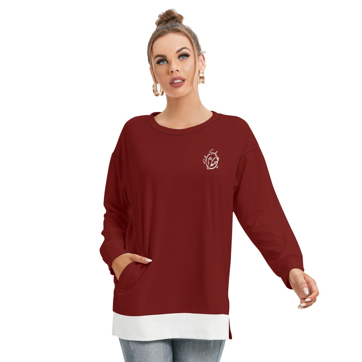 All-Over Print Women's Side Split O-neck Sweatshirt