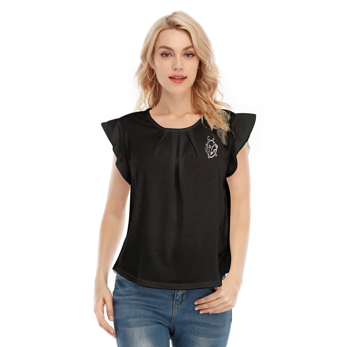 All-Over Print Women's O-neck T-shirt With Ruffle Sleeves