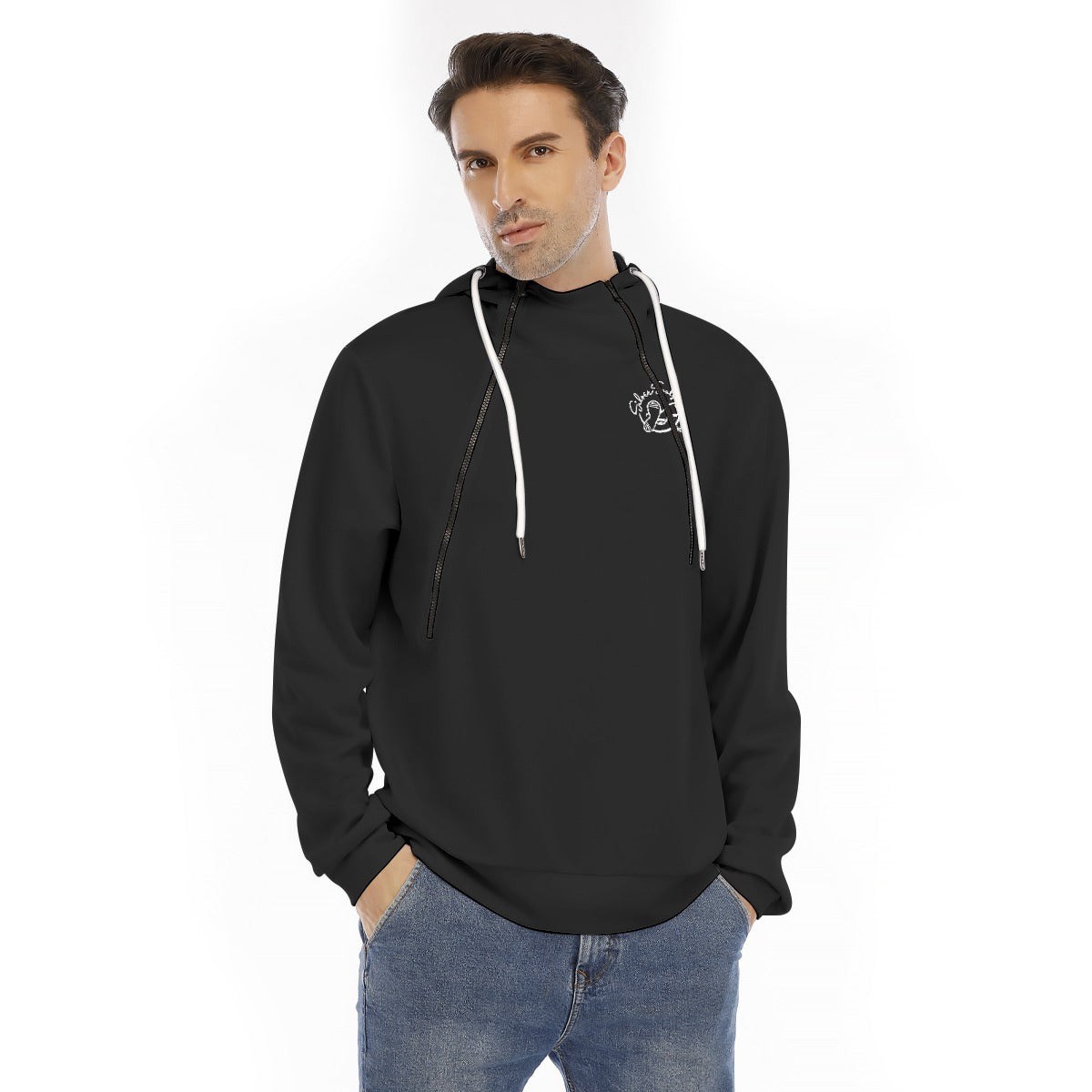 All-Over Print Men's Hoodie With Placket Double Zipper