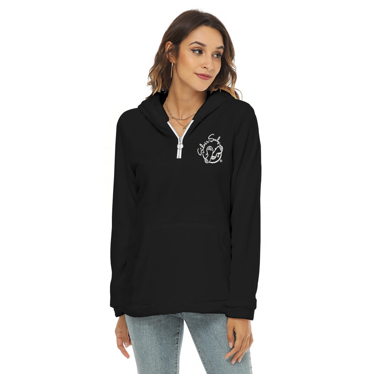 All-Over Print Women's Borg Fleece Hoodie With Half Zip