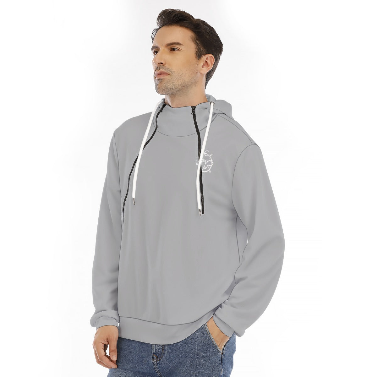 All-Over Print Men's Hoodie With Placket Double Zipper