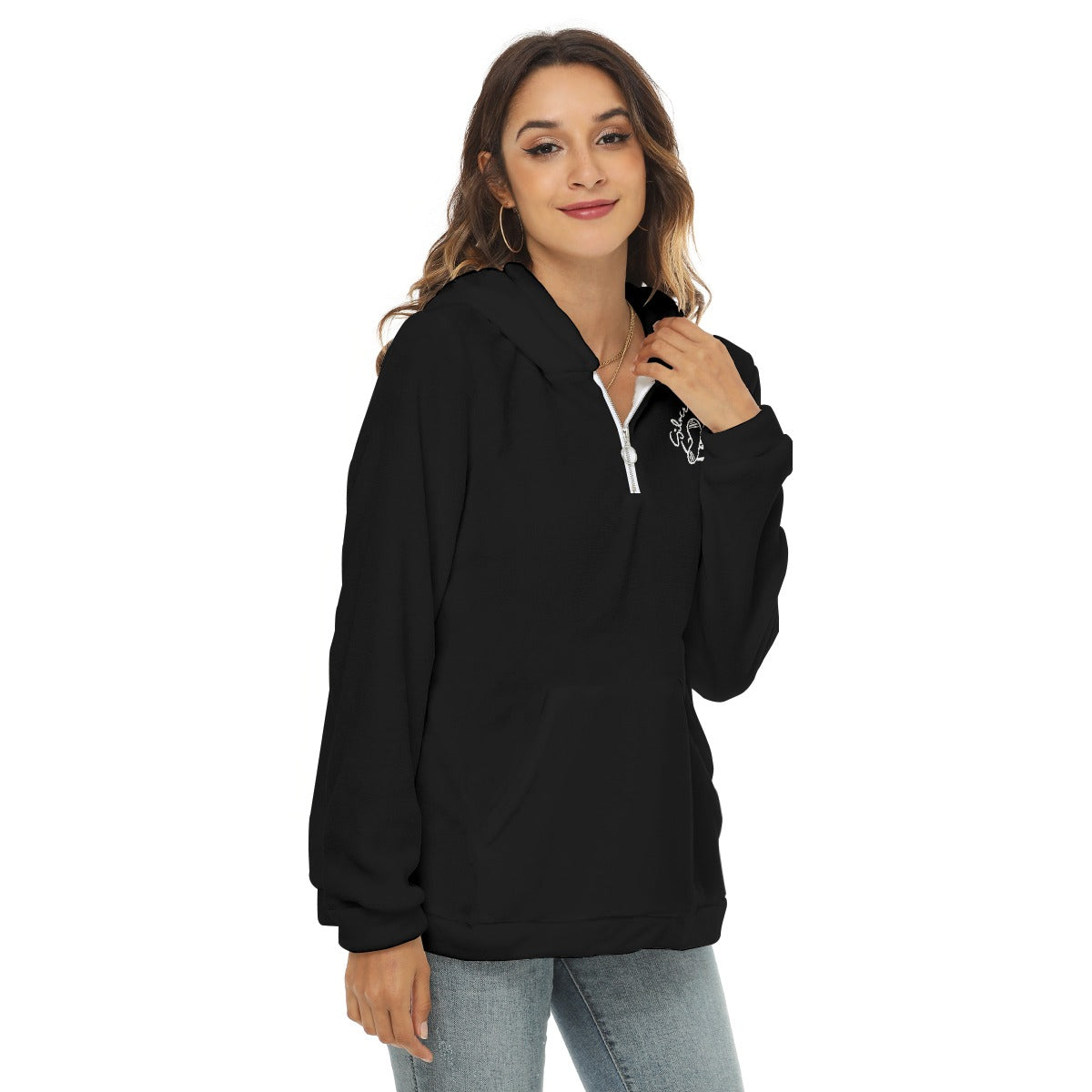 All-Over Print Women's Borg Fleece Hoodie With Half Zip