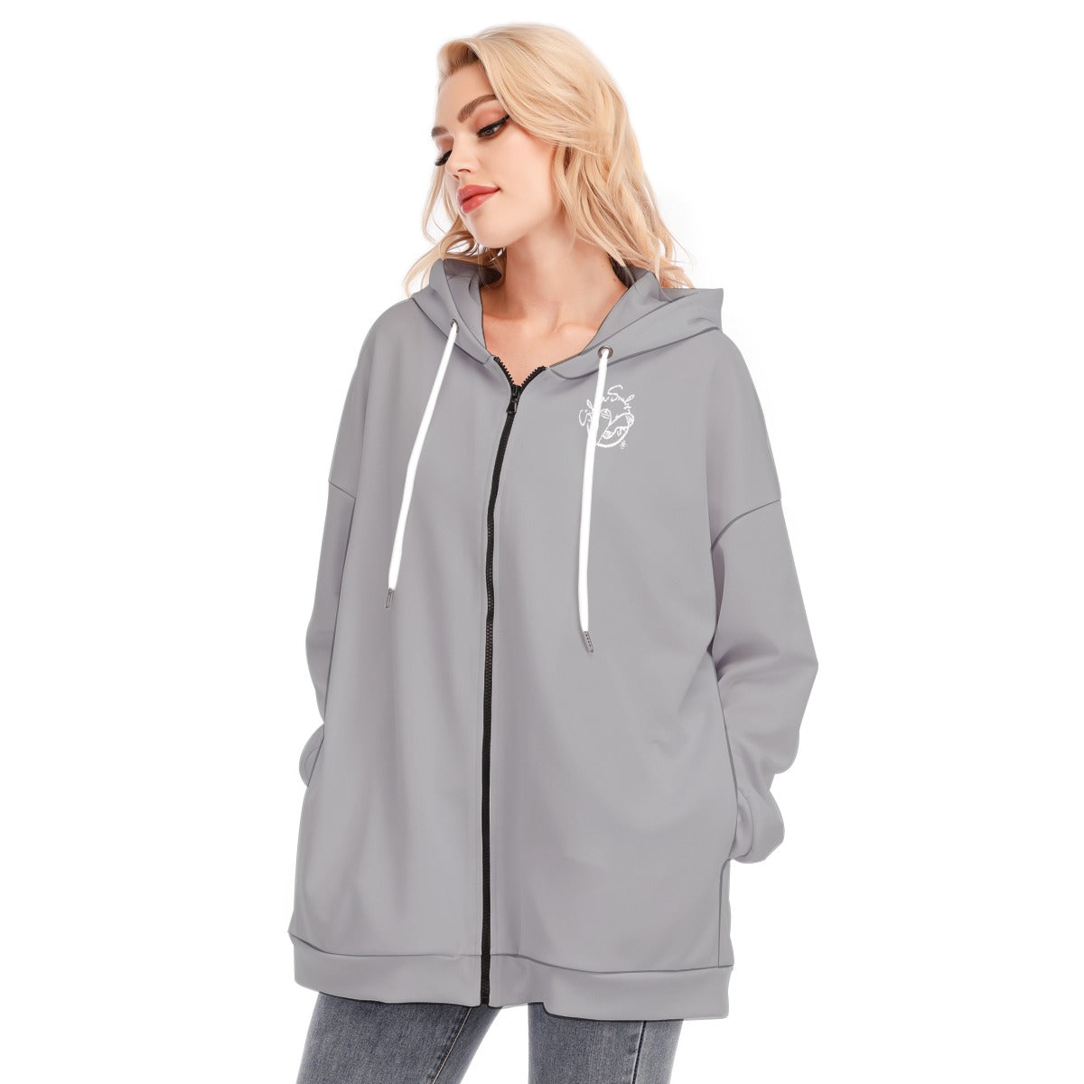 All-Over Print Women's Long Hoodie With Zipper Closure