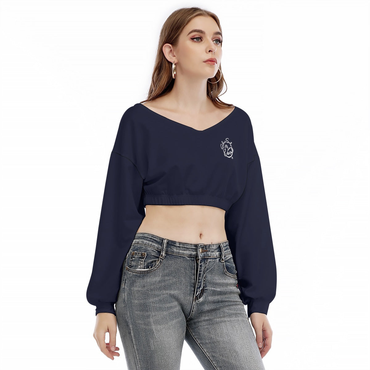 All-Over Print Women's V-neck Long Sleeve Cropped Sweatshirt