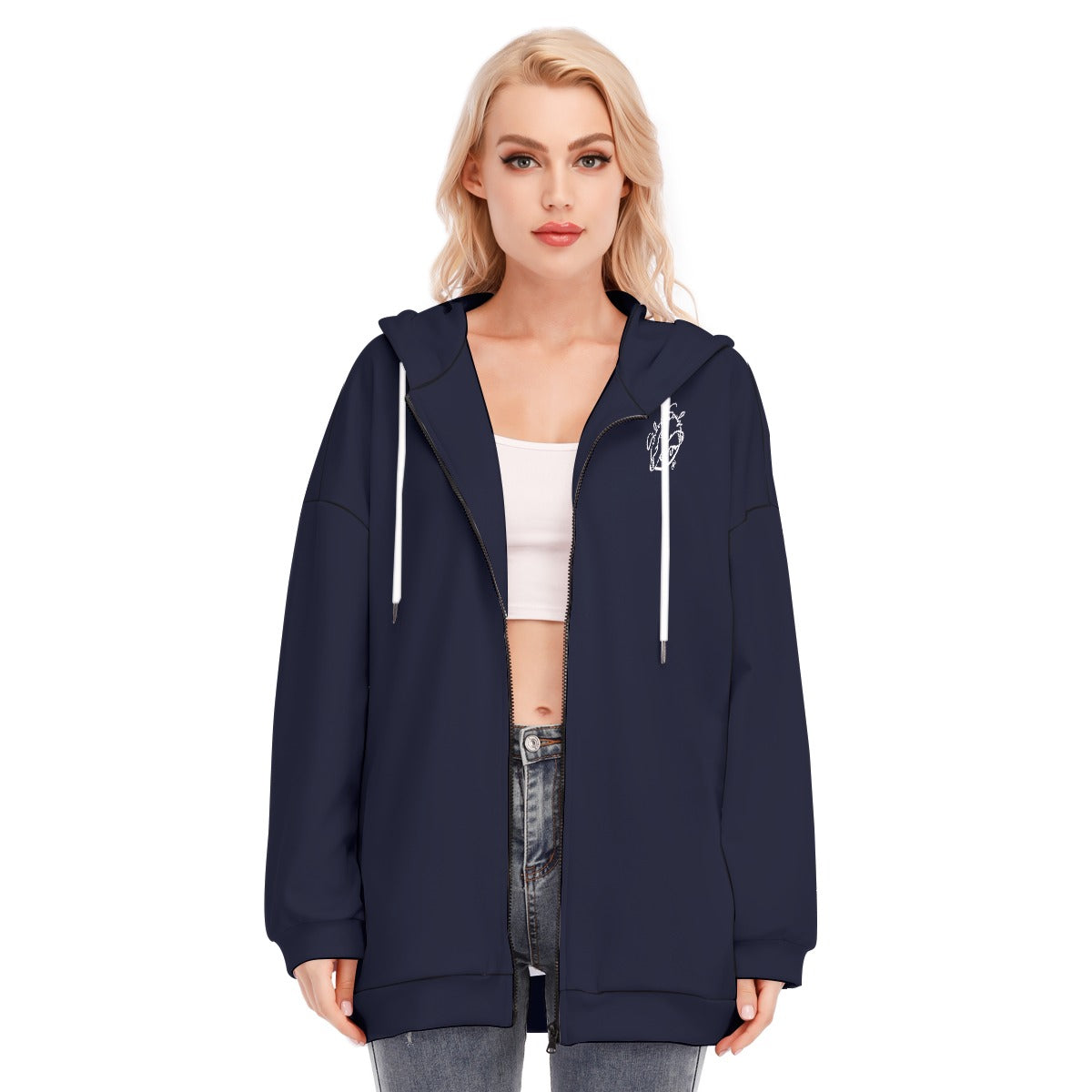 All-Over Print Women's Long Hoodie With Zipper Closure